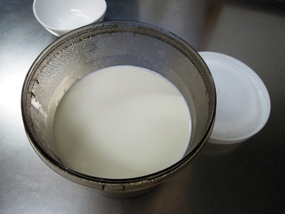 発酵完了後、冷蔵庫で熟成および凝固させたカスピ海ヨーグルト